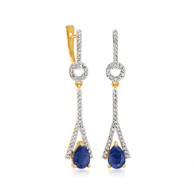 1.40 ct. t.w. Sapphire and .40 ct. t.w. White Topaz Drop Earrings in 18kt Gold Over Sterling 