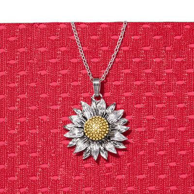 Sterling Silver and 14kt Yellow Gold Sunflower Pendant Necklace