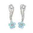 C. 1980 Vintage 2.50 ct. t.w. Swiss Blue Topaz and .86 ct. t.w. Diamond Flower Drop Earrings in 18kt White Gold