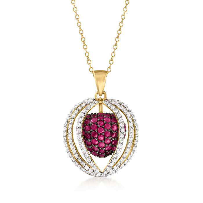 2.80 ct. t.w. Ruby and 2.20 ct. t.w. White Zircon Caged Pendant Necklace in 18kt Gold Over Sterling