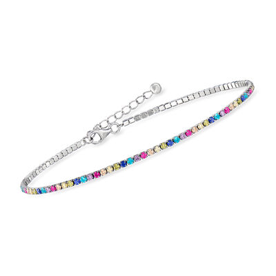 2.10 ct. t.w. Simulated Multi-Gemstone Tennis Anklet in Sterling Silver