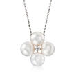 9-9.5mm Cultured Pearl Necklace with Diamond Accents in 14kt White Gold