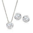 2.40 ct. t.w. Bezel-Set CZ Jewelry Set: Pendant Necklace and Stud Earrings in Sterling Silver