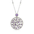 C. 1980 Vintage .80 ct. t.w. Diamond and .55 ct. t.w. Amethyst Swirl Pendant Necklace in 14kt White Gold