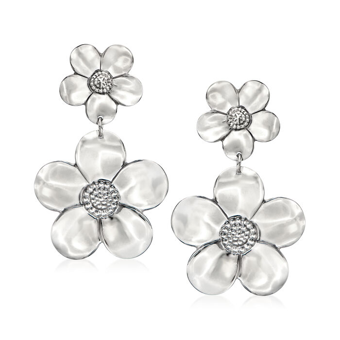Italian Sterling Silver Double-Flower Drop Earrings