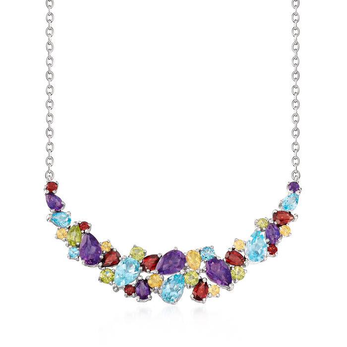 13.70 ct. t.w. Multi-Gem Cluster Necklace in Sterling Silver