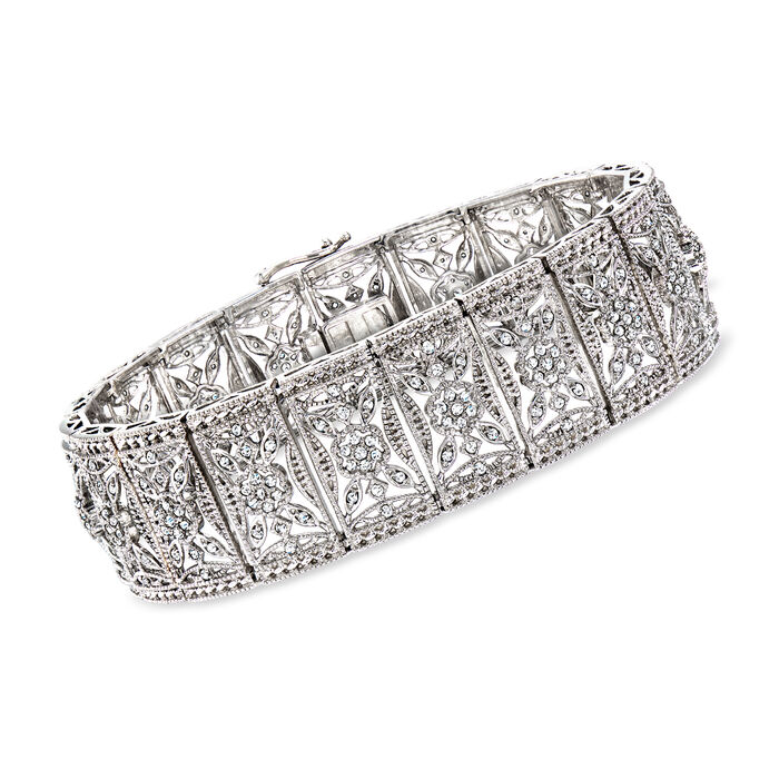2.00 ct. t.w. Diamond Floral Filigree Bracelet in Sterling Silver