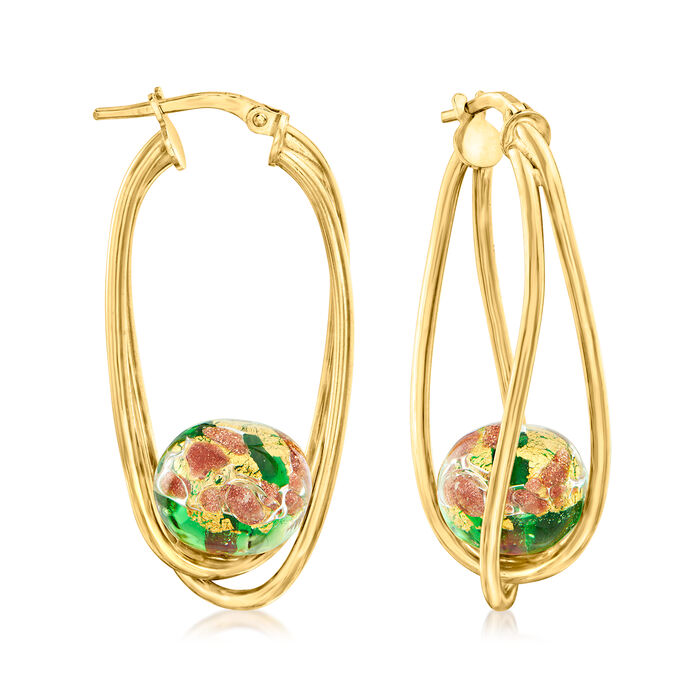 Italian Multicolored Murano Glass Bead Double-Hoop Earrings in 18kt Gold Over Sterling
