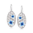 Italian Sterling Silver Floral Drop Earrings with Blue and White Enamel