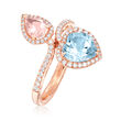 1.50 Carat Aquamarine and .60 Carat Morganite Bypass Ring with .36 ct. t.w. Diamonds in 14kt Rose Gold