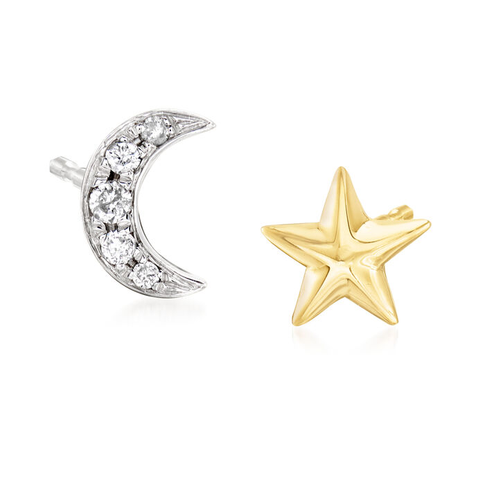 Mismatched Star and Moon Diamond-Accented Earrings in 18kt Gold Over Sterling