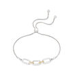 Sterling Silver and 14kt Yellow Gold Paper Clip Link Bolo Bracelet with Diamond Accents