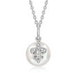 9-9.5mm Cultured Pearl Fleur-De-Lis Pendant Necklace with Diamond Accents in Sterling Silver