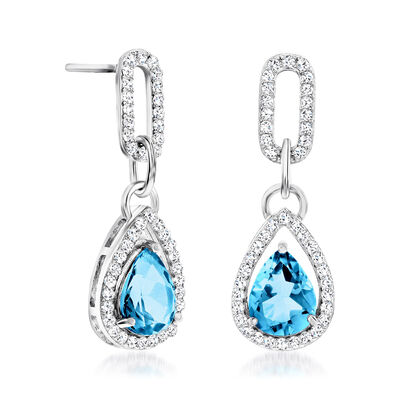 4.00 ct. t.w. Sky Blue Topaz and .80 ct. t.w. White Topaz Paper Clip Link Drop Earrings in Sterling Silver