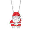 Red Enamel Santa Pendant Necklace with Diamond Accents in Sterling Silver