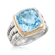 5.25 Bezel-Set Blue Topaz Ring in Sterling Silver and 14kt Yellow Gold