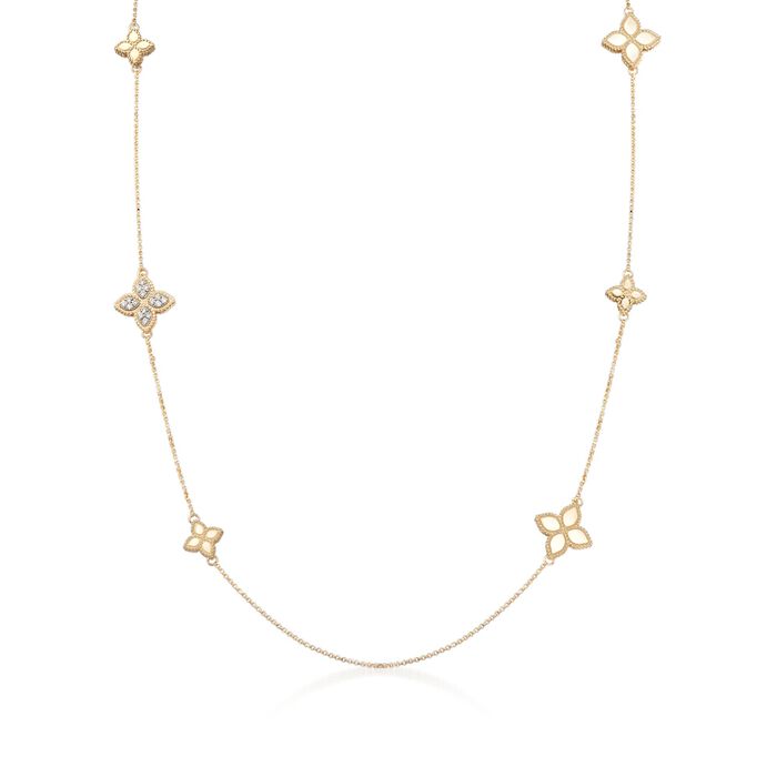 Roberto Coin &quot;Princess&quot; .17 ct. t.w. Diamond Floral Station Necklace in 18kt Two-Tone Gold