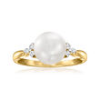 9-10mm Cultured South Sea Pearl Ring with Diamond Accents in 14kt Yellow Gold