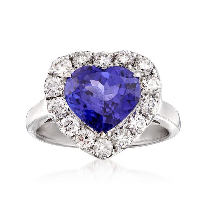 3.60 Carat Tanzanite and 1.00 ct. t.w. Diamond Heart Ring in 18kt White Gold