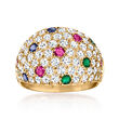C. 1980 Vintage 2.50 ct. t.w. Diamond and 1.11 ct. t.w. Multi-Gemstone Dome Ring in 18kt Yellow Gold