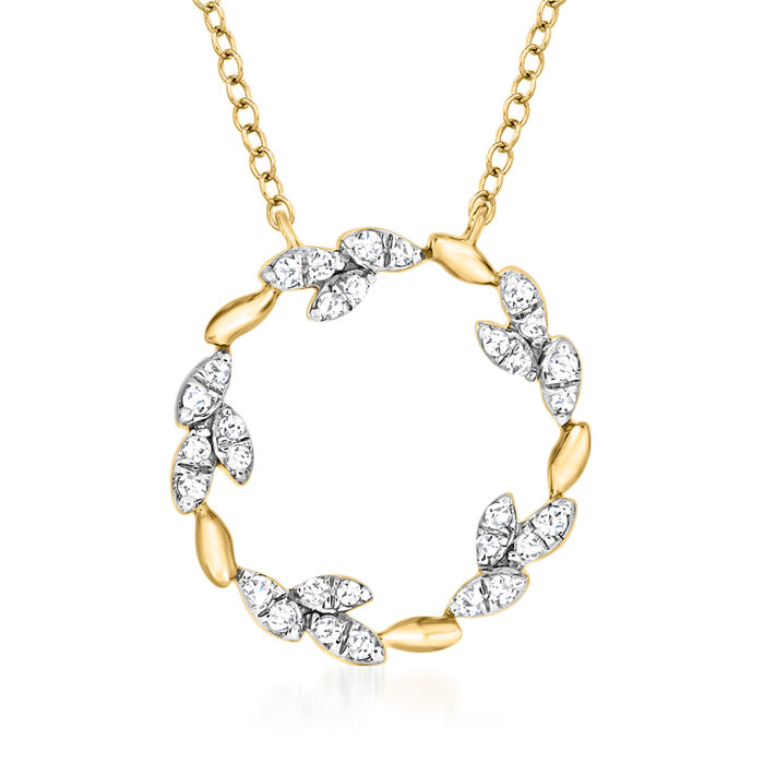 .15 ct. t.w. Diamond Leaf Wreath Necklace in 14kt Yellow Gold