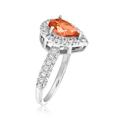 1.40 Carat Orange Sapphire Halo Ring with .65 ct. t.w. Diamonds in 14kt White Gold