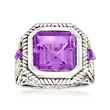 6.85 ct. t.w. Amethyst Bali-Style Ring in Sterling Silver with 18kt Yellow Gold