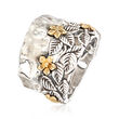 Leaves and Flowers Ring in Sterling Silver and 14kt Yellow Gold
