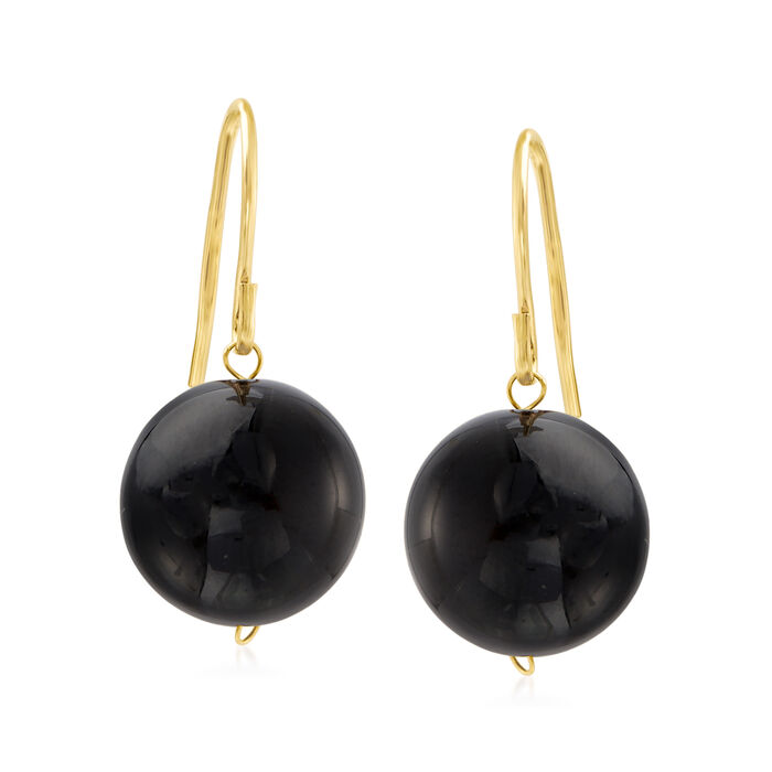 12mm Black Onyx Drop Earrings with 14kt Yellow Gold