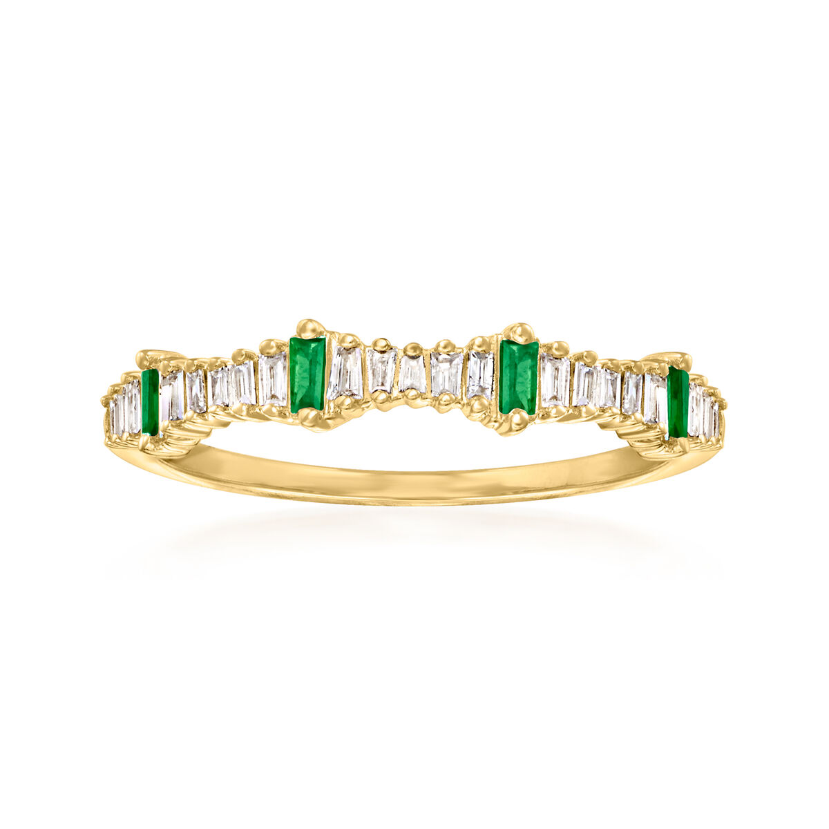 .14 ct. t.w. Diamond and .10 ct. t.w. Emerald Stackable Ring in 14kt ...