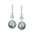 11-12mm Black Cultured Tahitian Pearl and .38 ct. t.w. Diamond Removable Hoop Drop Earrings in 18kt White Gold