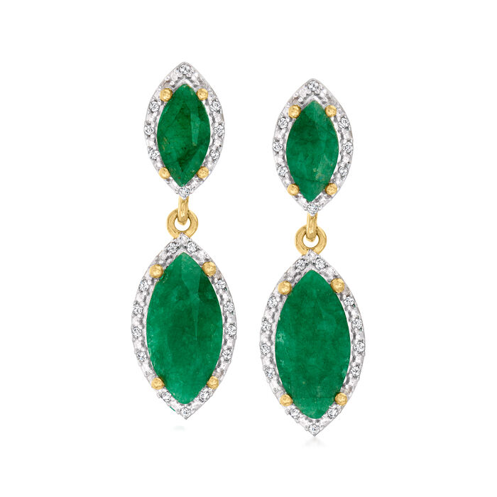 3.90 ct. t.w. Emerald and .11 ct. t.w. Diamond Drop Earrings in 18kt Gold Over Sterling