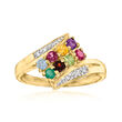 Personalized Bypass Ring with Diamond Accents in 14kt Gold - 2 to 12 Birthstones