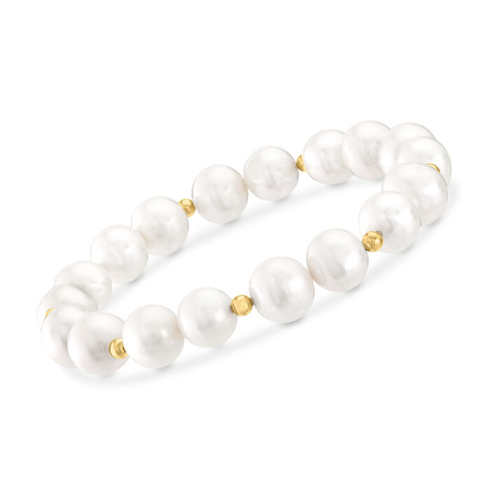 9-10mm Cultured Pearl Stretch Bracelet with 14kt Yellow Gold
