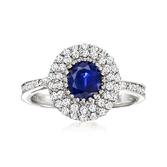 1.10 Carat Sapphire and .70 ct. t.w. Diamond Ring in 14kt White Gold