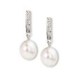 8-9mm Cultured Pearl Dangle Earrings with Diamond Accents in Sterling Silver