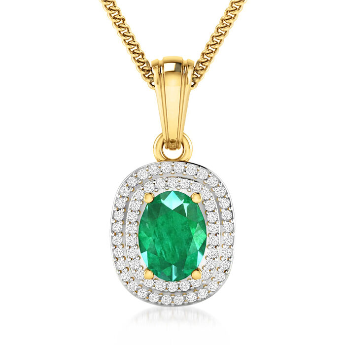1.10 Carat Emerald and .26 ct. t.w. Diamond Pendant Necklace in 14kt Yellow Gold