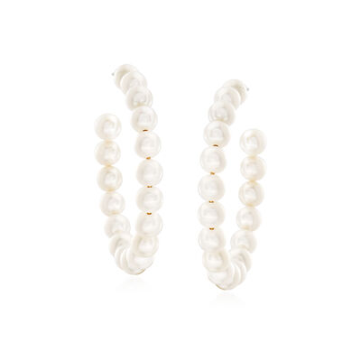 6-7mm Cultured Pearl Hoop Earrings in Sterling Silver