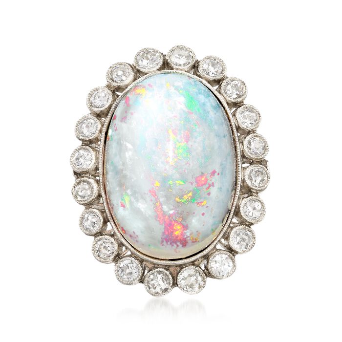 C. 1950 Vintage Opal and .75 ct. t.w. Diamond Halo Ring in Platinum