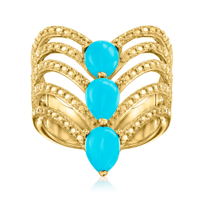 Turquoise Beaded Chevron Ring in 18kt Gold Over Sterling