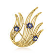 C. 1970 Vintage 1.25 ct. t.w. Sapphire and .10 ct. t.w. Diamond Floral Swirl Pin in 18kt Yellow Gold