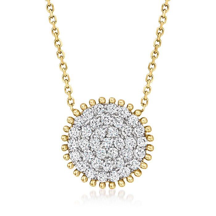 .55 ct. t.w. Pave Diamond Disc Necklace in 14kt Yellow Gold