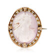 C. 1930 Vintage Pink Agate Cameo Pin/Pendant in 10kt Two-Tone Gold