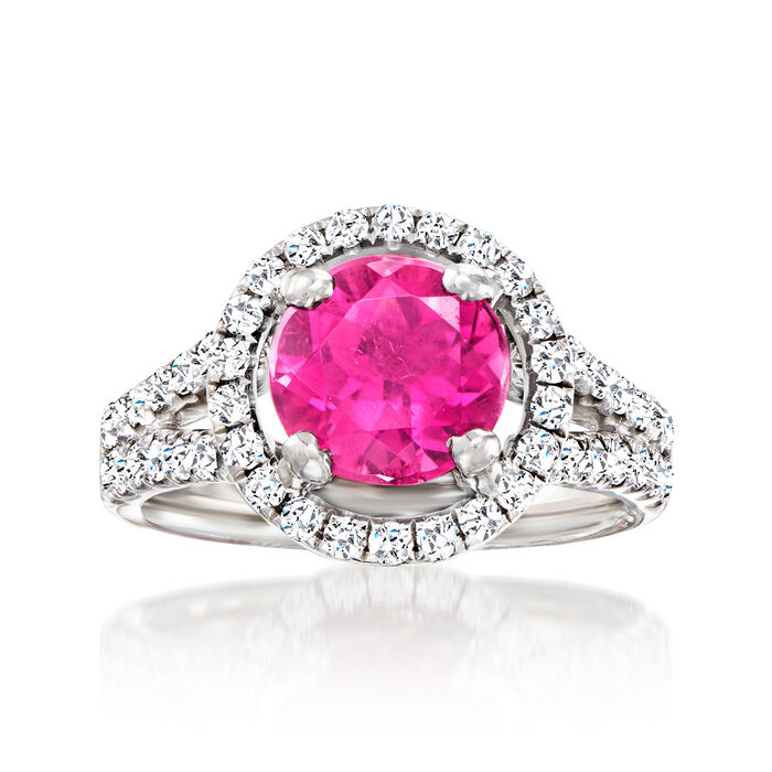 C. 1990 Vintage 2.26 Carat Pink Tourmaline and 1.00 ct. t.w. Diamond Cocktail Ring in 14kt White Gold