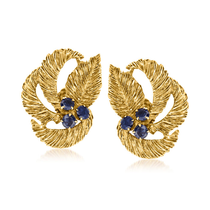 C. 1970 Vintage 1.20 ct. t.w. Sapphire Floral Clip-On Earrings in 14kt Yellow Gold