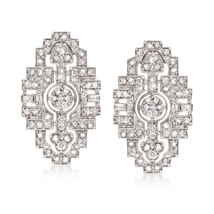 1.00 ct. t.w. Round and Baguette Diamond Art Deco-Style Drop Earrings in Sterling Silver