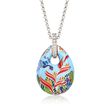 Belle Etoile &quot;Hummingbird&quot; Multicolored Enamel and .28 ct. t.w. CZ Pendant in Sterling Silver