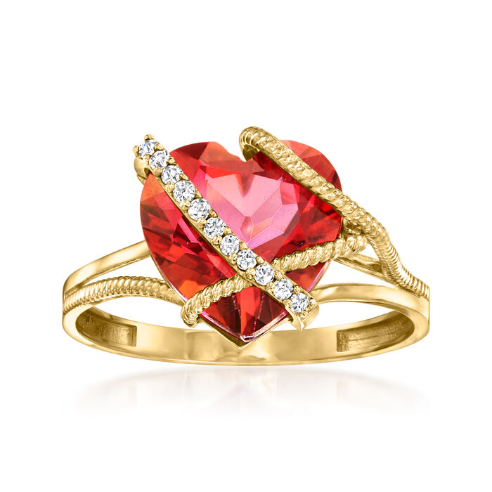 3.60 Carat Pink Topaz Heart Ring with Diamond Accents in 14kt Yellow Gold