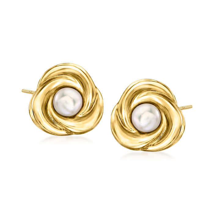 3.5-4mm Cultured Button Pearl Earrings in 14kt Yellow Gold