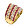 1.70 ct. t.w. Ruby and .40 ct. t.w. White Zircon Multi-Row Ring in 18kt Gold Over Sterling